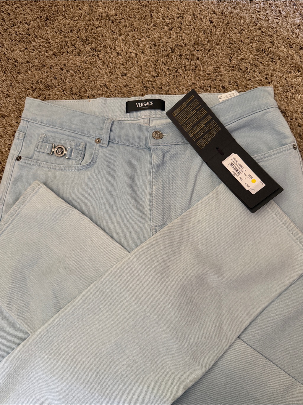 Versace Nwt Piazza Gianni Versace Sz32 Light Wash Blue Denim Jeans With Silver